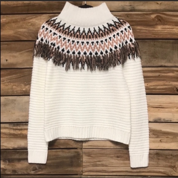 MINKPINK Sweaters - MinkPink white mock turtleneck fringe detail patterned funky sweater size xs